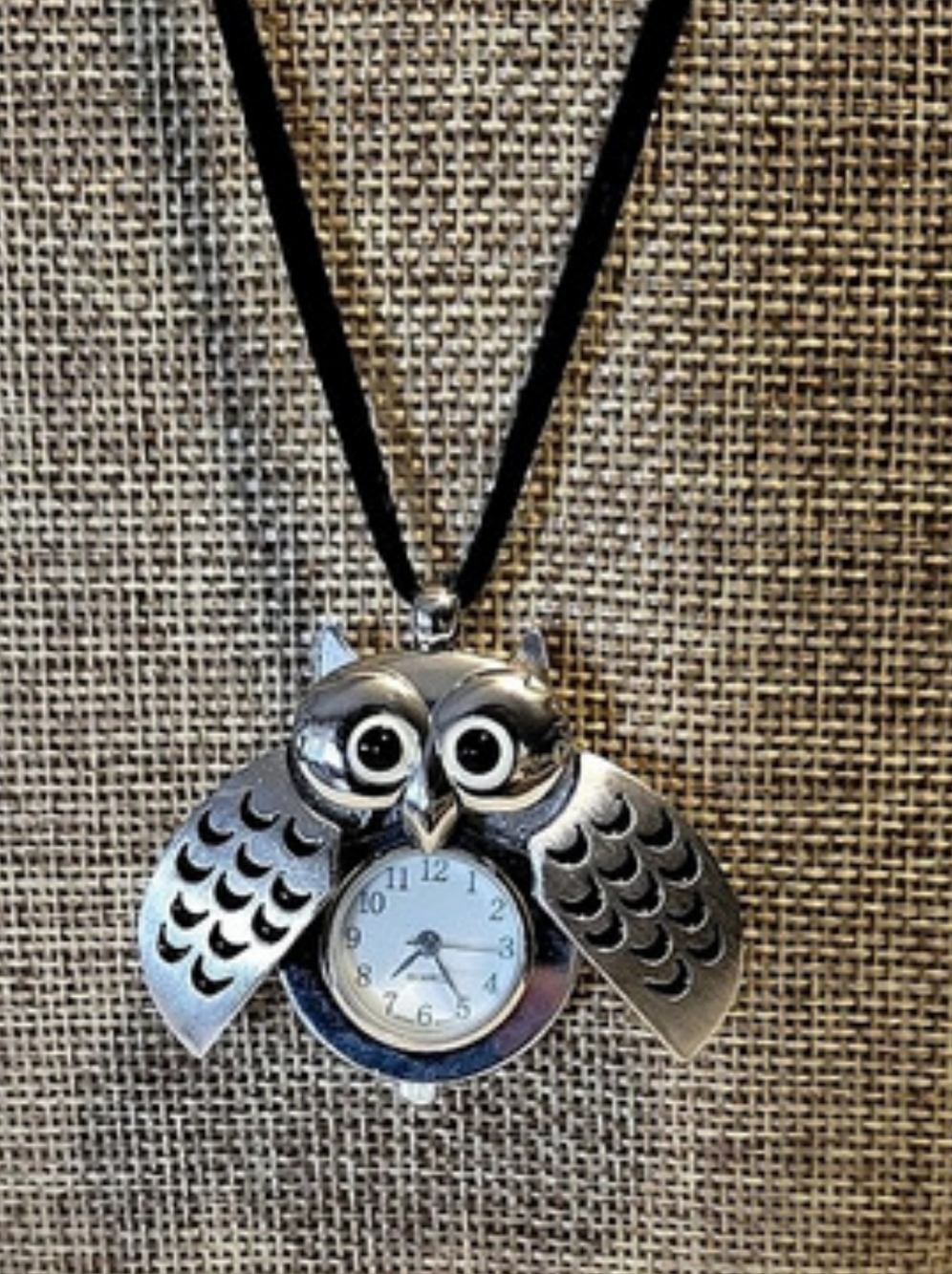 Owl Pendant Necklace in Silver & Black